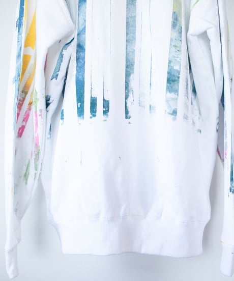 "明るい人" Trainer by Analog silk screen overlay blurring hand-print