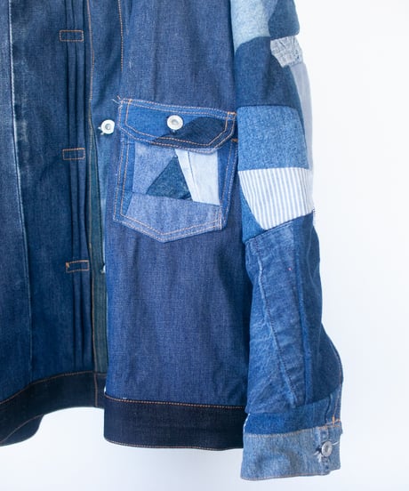 《nisai × soma komatsuno》"おわらない青" Patchwork oversized jacket, Rebuild by vintage denims