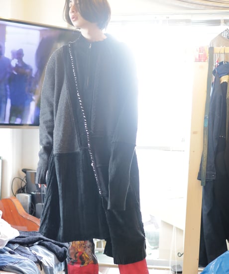 "夜間飛行" night flight knit one-piece, reconstructed from black knit vintages