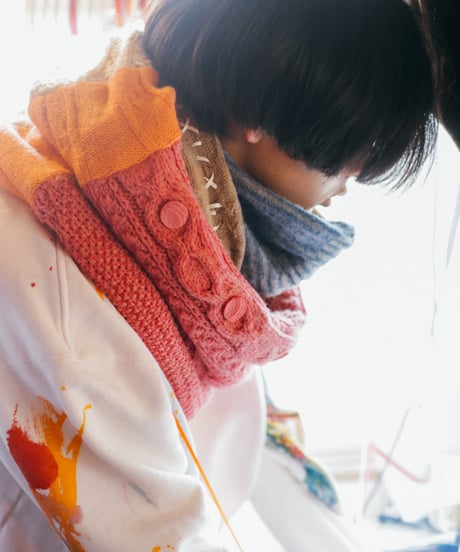 "夜中に台所でぼくはきみに話しかけたかった" Vintage knit Rebuild Muffler by Midnight