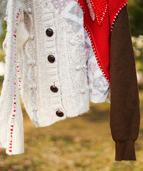 "ふたつのハート" Double heart knit, Rebuild by vintages
