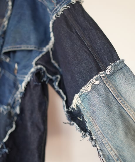 "むきだしの青" Blue grunge jacket, Rebuild by vintages