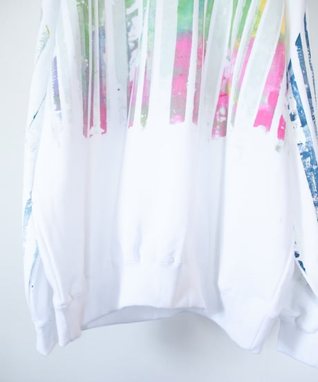 "明るい人" Trainer by Analog silk screen overlay blurring hand-print