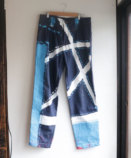 "青の修復" Blue repair painted denim,  Based on vintage denim