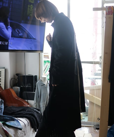 "夜間飛行" night flight knit one-piece, reconstructed from black knit vintages