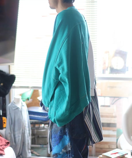 "緑雨" Green rain Misaligned pullover, rebuild by vintages