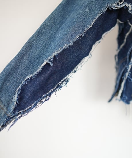 "むきだしの青" Blue grunge jacket, Rebuild by vintages