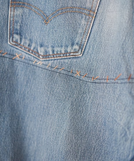 "花開くデニムスカート" blooming flowers denim skirt, Rebuild by vintages