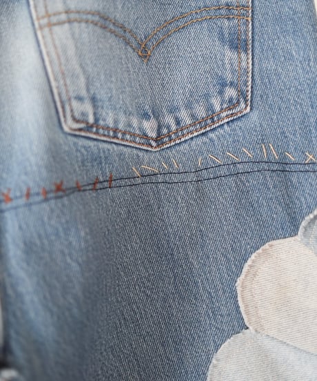 "花開くデニムスカート" blooming flowers denim skirt, Rebuild by vintages