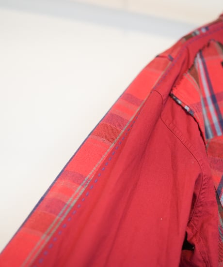"赤い花" Red flower shirt jacket, Rebuild by vintages