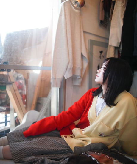"あの日、赤かっただけのカーディガン" Past Red knit, Rebuild by vintages
