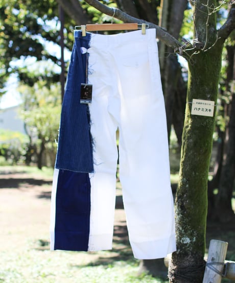 "あの日、青かっただけのスラックス" Goodbye Blue patchwork Slacks, Rebuild by Vintages