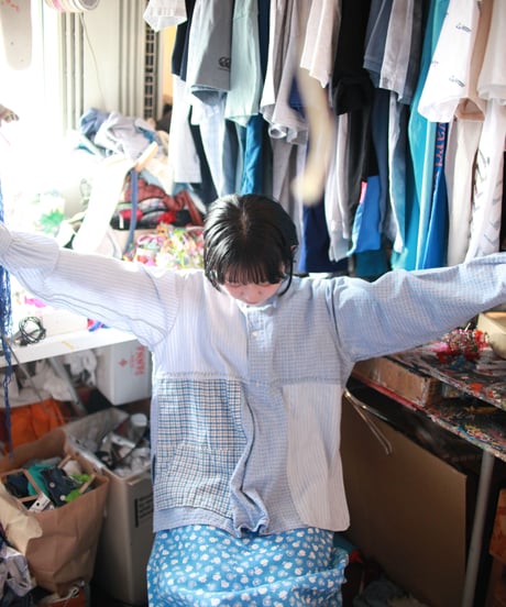 "あの頃よりも綺麗な青のブラウス" Blue blouse more beautiful than those days. Rebuild by vintages