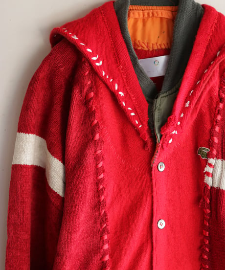 "少年とセーラーとMA-1" Boy, sailor and MA-1 knit, reconstructed from red knit vintages