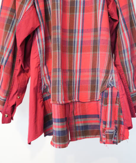 "赤い花" Red flower shirt jacket, Rebuild by vintages