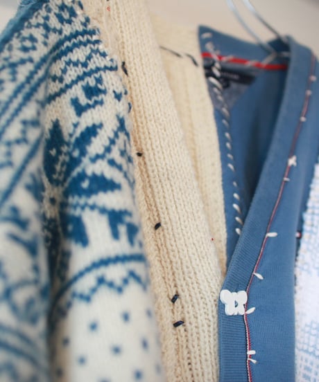 "君が笑う、遊ぶ青いカーディガン" Blue cardigan to play around, Rebuild by vintages