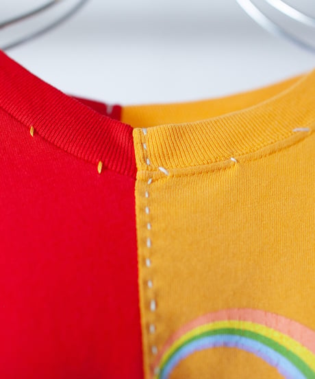 "色彩花" Rainbow flowers long-sleeved T-shirt, Rebuild by vintages