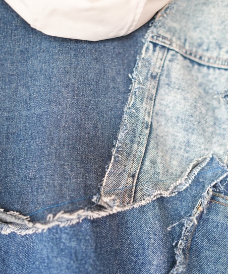 "ブルーグランジフーディーショートジャケット" Blue grunge hoodie short jacekt, Rebuild by vintages