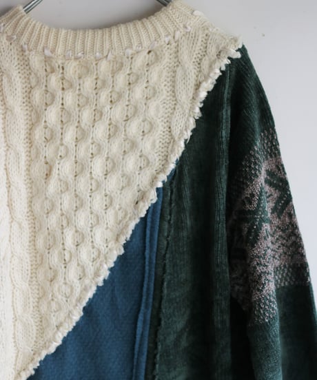"雨上がりの緑" Green after the rain, reconstructed from knit and jacket vintages