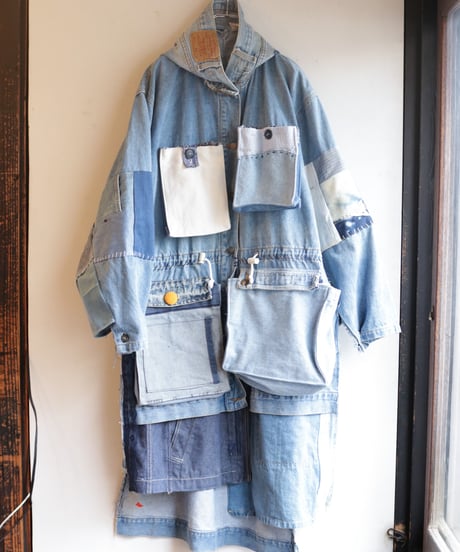 "青のデニムモッズコート" Blue denim mods coat