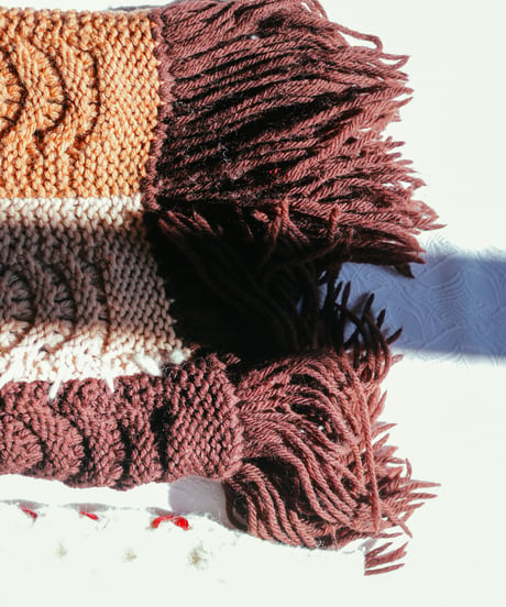 "手紡ぎとフランス" Vintage knit Rebuild Muffler by French antique and Hand-spun yarn Stitch