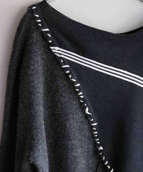"悪と白虹" Dark White Rainbow asymmetry knit, reconstructed from black knit vintages