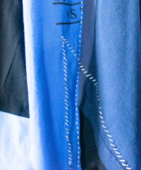"青の花束" Blue flowers long-sleeved T-shirt, Rebuild by vintages