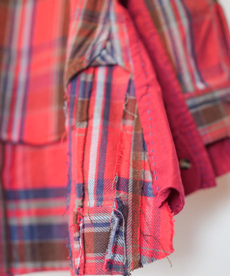 "赤い花" Red flower shirt jacket, Rebuild by vintages
