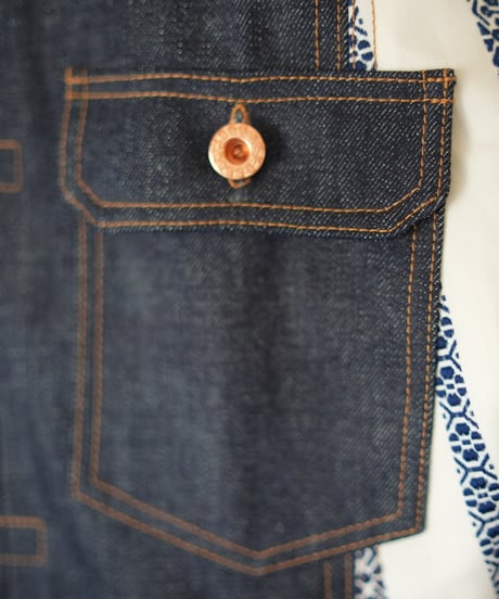 《nisai × soma komatsuno》"藍と黄金と緑" Patchwork Denim jacket, Rebuild by vintage kimono