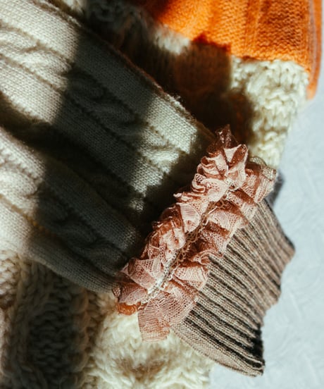 "サンセット・アンティーク" Vintage knit Rebuild Muffler by Antique Lace and Sunset