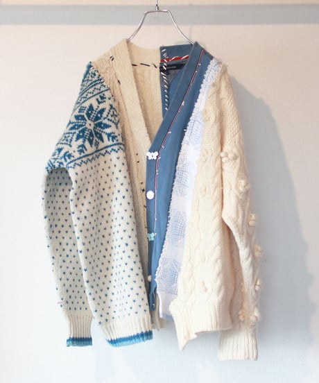 "君が笑う、遊ぶ青いカーディガン" Blue cardigan to play around, Rebuild by vintages