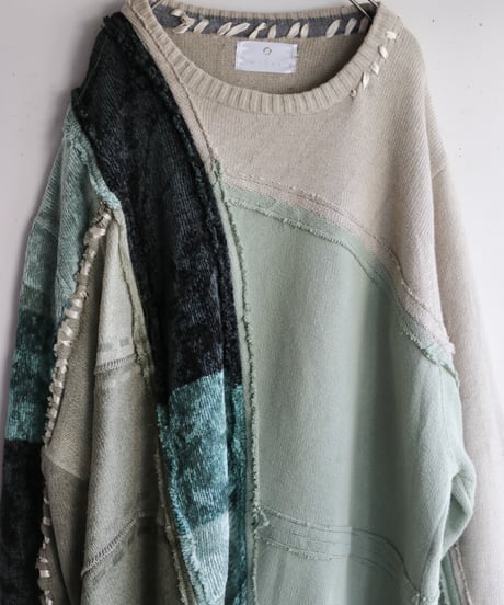 "乱反射する緑化地帯" Reflection Green Knit, reconstructed from knit vintages