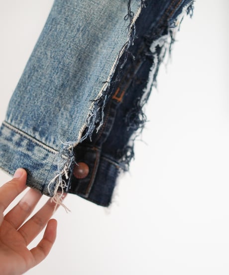 "むきだしの青" Blue grunge jacket, Rebuild by vintages