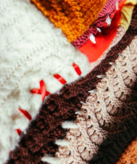 "手紡ぎとフランス" Vintage knit Rebuild Muffler by French antique and Hand-spun yarn Stitch