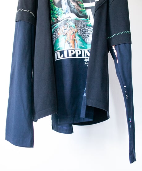 "ナイトパークウィズフラワーズ" Night park with flowers long-sleeved T-shirt, Rebuild by vintages