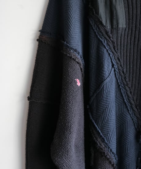 "計り知れない暗闇" unfathomable darkness over knit, reconstructed from black knit vintages