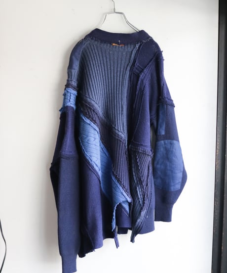 "東京豪雨" Tokyo Heavy Rain Knit, reconstructed from blue knit vintages