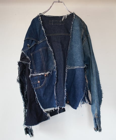 "むきだしの青" Blue grunge jacket, Rebuild by vintages