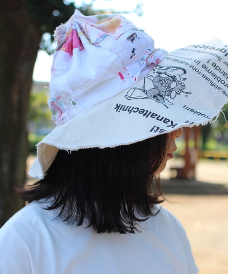 "彼女によく似た荒花" Painted cloth Patchwork Flower hat, Rebuild by vintages