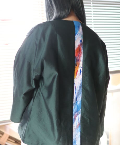 《0＜nisai+α≦Y》  three button shirt jacket / Green silk cotton
