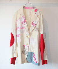 "手縫いの赤、包容と競争、青の兆し"  Inclusion and competition Hand-sewn red jacket, Rebuild by Vintages