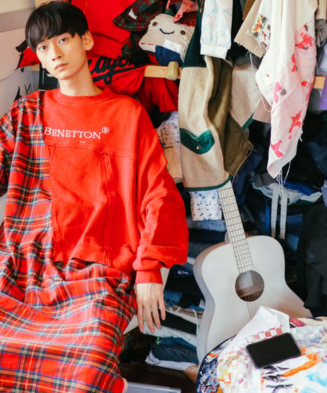 "ボーイフレンド・レッドワンピース" Red Dress one-piece for boyfriend, rebuild from vintages