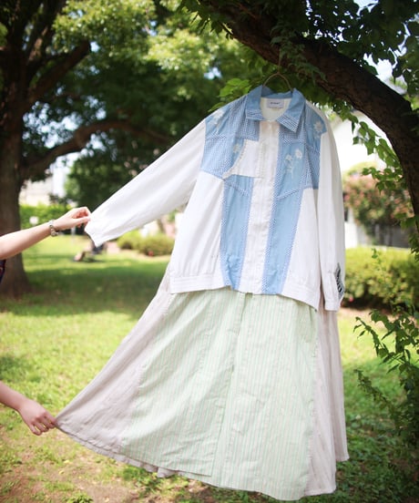 "涼しい青と風緑の春秋コート" Cool blue and wind green spring / autumn coat, Rebuild by vintages