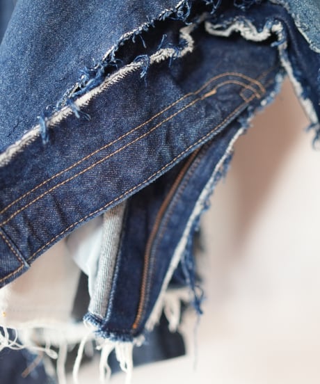 "むきだしの青" Blue grunge jacket, Rebuild by vintages