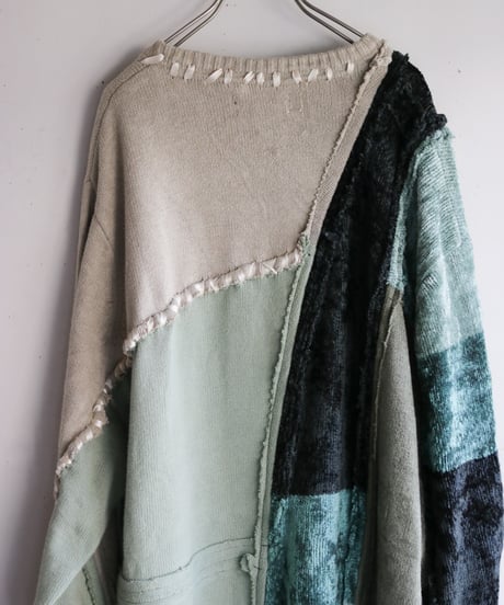 "乱反射する緑化地帯" Reflection Green Knit, reconstructed from knit vintages