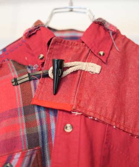 "赤い花" Red flower shirt jacket, Rebuild by vintages