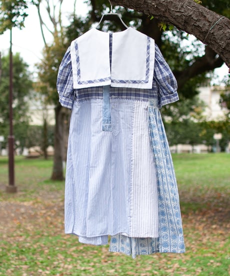 "少し背の低いあの子のためのワンピース" A blue dress for that little girl who is a little short, Rebuild by vintages