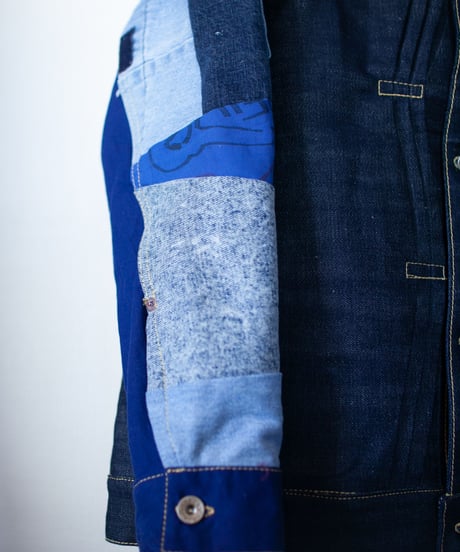 《nisai × soma komatsuno》"おわらない青 捻曲編" Patchwork oversized jacket, Rebuild by vintage denims