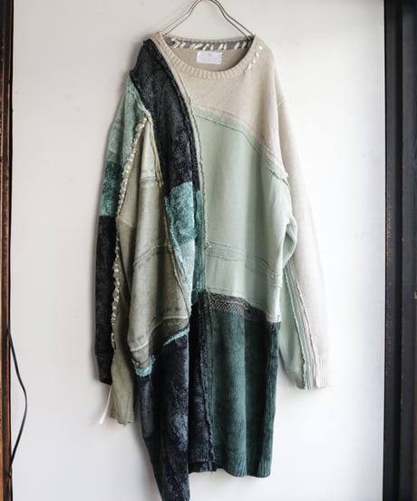 "乱反射する緑化地帯" Reflection Green Knit, reconstructed from knit vintages