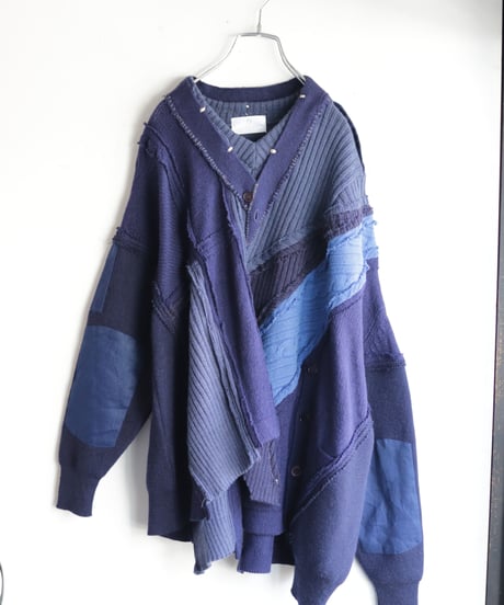 "東京豪雨" Tokyo Heavy Rain Knit, reconstructed from blue knit vintages